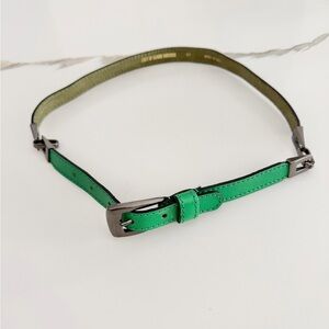 Vintage 1990's State Of Claude Montana Slim Green Leather Gunmetal Buckle Belt